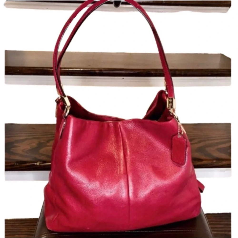 COACH Madison Phoebe Tumbled Red Leather Copper Lining 3 Section Shoulder Bag